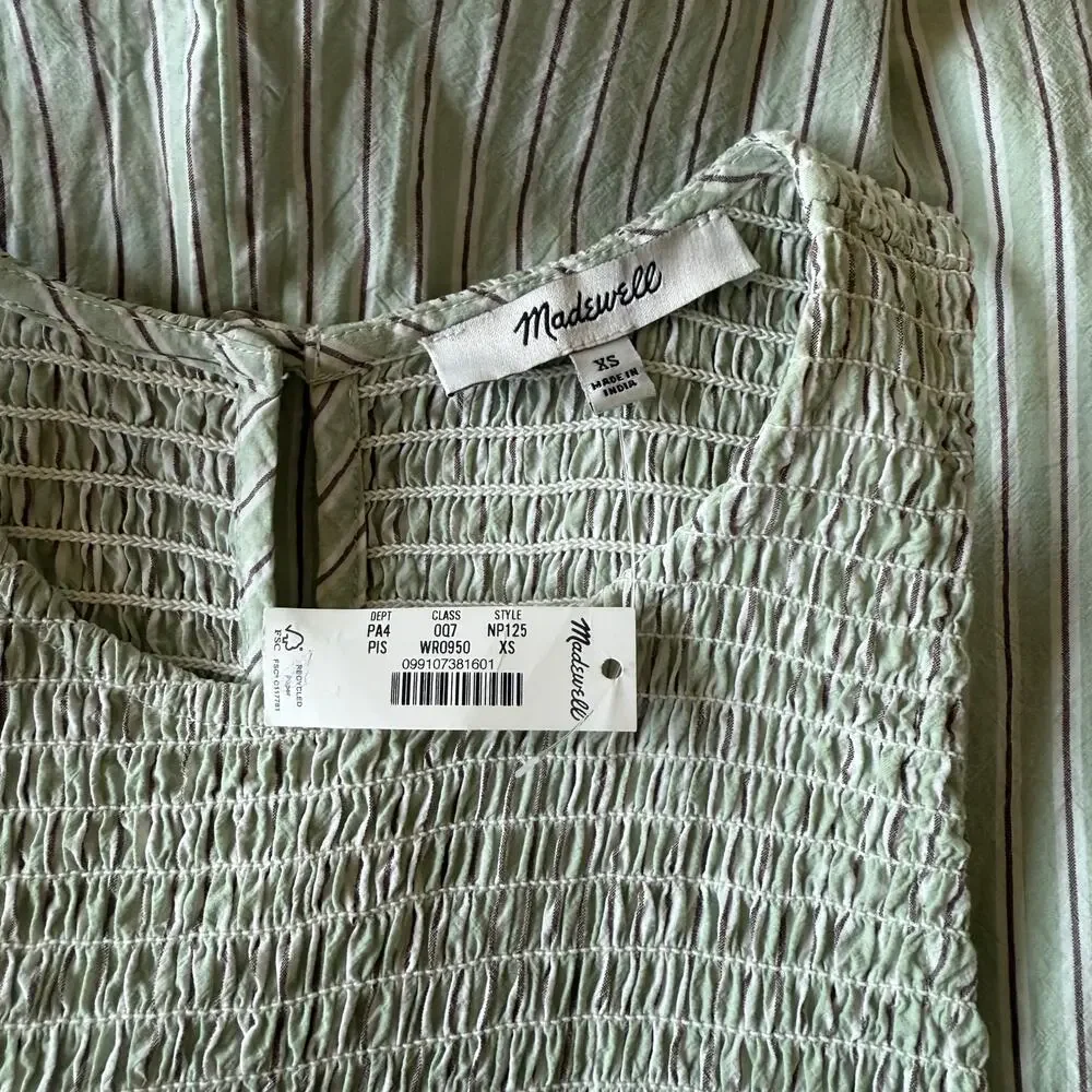 madewell the melody smocked midi dress pistachio stripe np125 women x-small xs - Picture 4 of 5